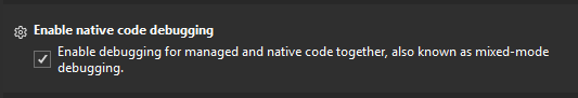 Enable native code debugging