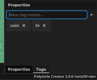 Tags menu in properties